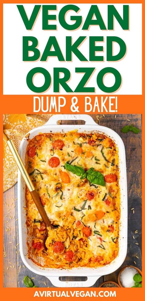 Orzo Casserole Recipes Vegetarian, Veggie Orzo Bake, Dump And Bake Vegetarian Casseroles, Vegan Orzo Soup, Vegetarian Orzo, Vegan Orzo, Dump And Bake, Orzo Recipe, Vegan Pasta Dish