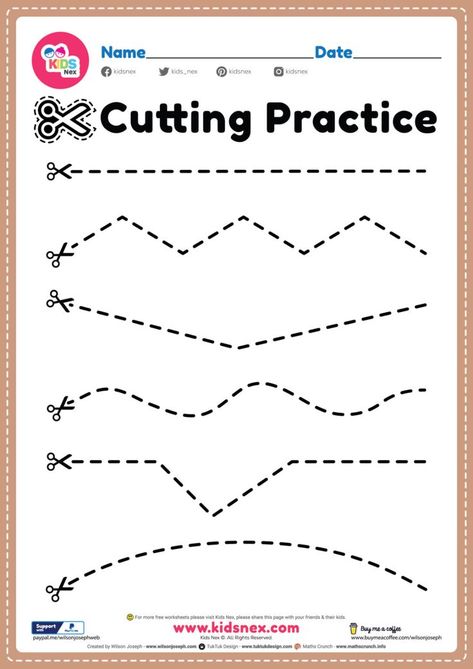 Cut Activities For Kids, Kindergarten Scissor Practice, Scissors Practice, Printable Shapes, Free Kindergarten Worksheets, Worksheets For Kindergarten, Shapes Worksheets, Scissor Skills, Educational Worksheets