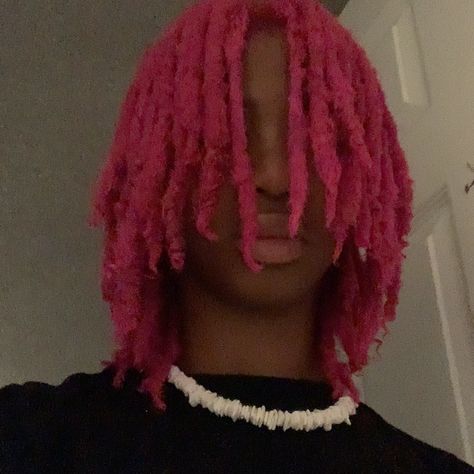 Pink Dreadheads, Dark Pink Locs, Pink Locs Men, Pink Dreads Men, Pink And Black Dreads, Pink Dreads Black Women, Blonde And Pink Locs, Hot Pink Locs, Pink And Black Locs