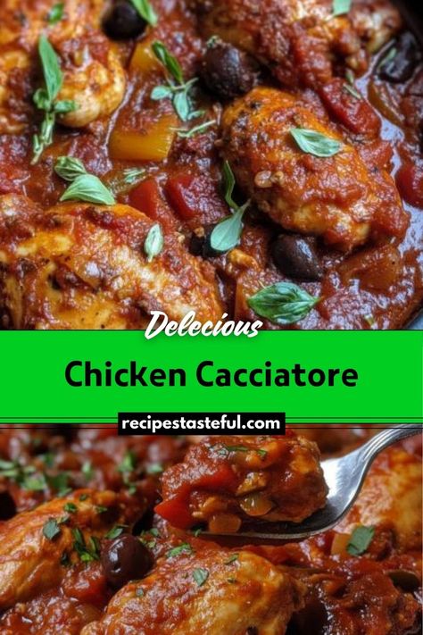 Chicken Cacciatore is a traditional Italian dish where chicken is simmered in a savory tomato sauce with bell peppers, onions, and mushrooms. This flavorful and hearty meal is ideal for a comforting dinner, offering a rich blend of herbs and vegetables that perfectly complement the tender chicken. Cacciatore Recipes, Chicken Cacciatore Recipe, Comforting Dinner, Traditional Italian Dishes, Festive Appetizers, Christmas Recipes Easy, Chicken Cacciatore, Classic Italian Dishes, Hearty Meal