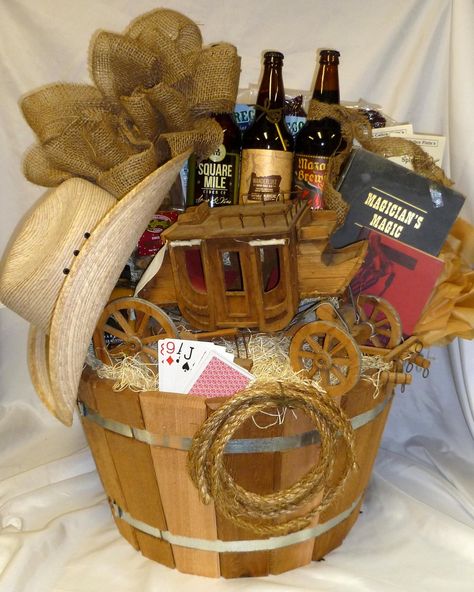 Charity Auctions Western Gift Basket, Auction Basket Ideas, Raffle Basket Ideas, Personalized Gift Basket, Cider Wine, Silent Auction Baskets, Auction Basket, Personalized Gift Baskets, Auction Baskets