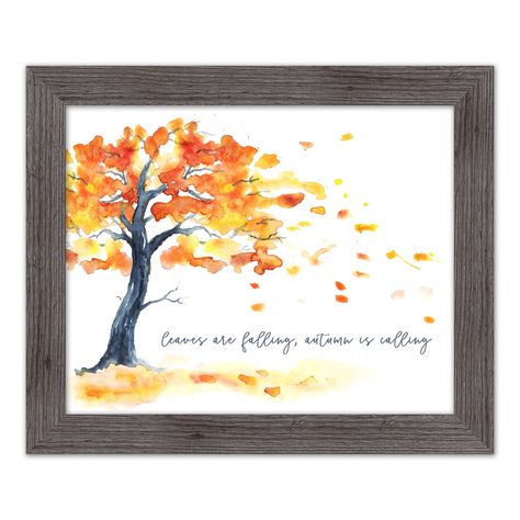 "Buy this Watercolor Leaves Are Falling Fall Print in Western Gray Frame at Michaels. com. Fall is in the air and it will be in your home when you add this lovely wall art. Fall is in the air and it will be in your home when you add this lovely wall art. Designed and printed in the United States with quality materials, this is a design you're sure to love. Details: Orange and white 20\" x 16\" Digital print on satin paper Archival pigment based inks MDF Frame Plexiglass Ready to hang Wipe clean Watercolor Holiday Cards, Watercolor Pencil Art, Fall Tree Painting, Wall Art Fall, 6th Grade Art, Fall Is In The Air, Fall Wall Decor, Diy Watercolor Painting, Watercolor Pictures