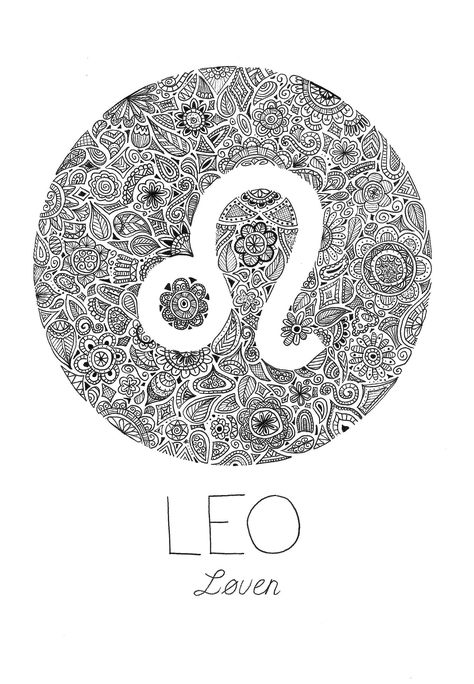 Leo - Zodiac sign Leo Zodiac Art Drawing, Leo Zodiac Drawing, Drawing Ideas Painting, Doodle Challenge, Mandala Crafts, Leo Zodiac Quotes, Adult Coloring Books Printables, Hand Doodles, Leo The Lion