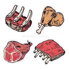 Meat Drawing, Kk Logo, Plate Drawing, Rib Meat, Pork Soup, Lamb Ribs, Interior Industrial, Meat Products, Pork Ham