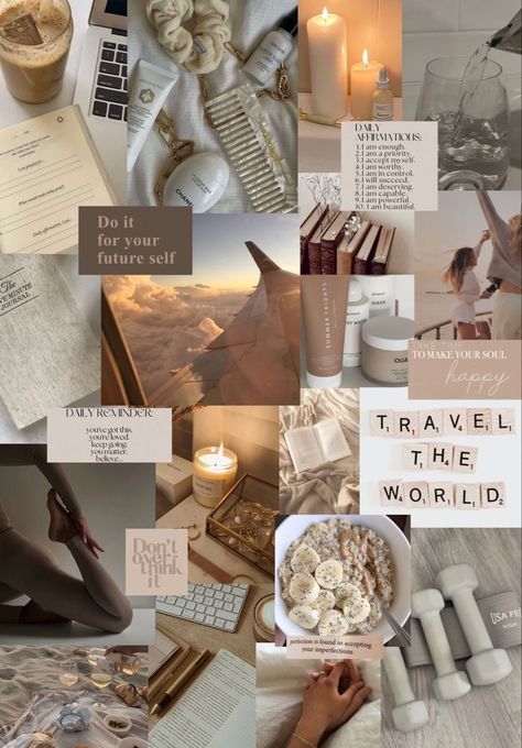 Light Colored Aesthetic, Neutral Mood Board Aesthetic, Neutral Vision Board, Aesthetic Vision Board Wallpaper, Create Vision Board, Colored Aesthetic, Beige Collage, Aesthetic Self Love, Daglig Motivation