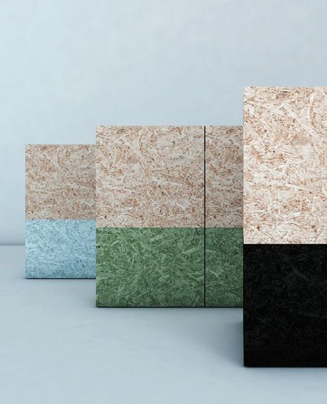 Creative Joinery Materials |⁠ Think outside the box with joinery finishes, whether for budget or creativity.⁠ ⁠ How good is image 1/2 painted OSB joinery? ⁠ ⁠ Images 1-5: ⁠ ⁠ OSB (oriented strand board) is a common building material that can be pimped up to be a textural joy! ⁠ ⁠ Image 6-9: ⁠ ⁠ Valchromat is essentially a solid colour MDF. An evolution of MDF!.⁠ ⁠ Designers Credited Below:⁠ ⁠ Image 1+2: @fowlerandward⁠ Photography: @gemmola⁠ ⁠ Image 3: @archier_⁠ Photography: @benhoskingphoto... Osb Shelving, Osb Shelves, Osb Texture, Osb Interior, Chipboard Interior, Material Photography, Painted Osb, Osb Plywood, Osb Wood