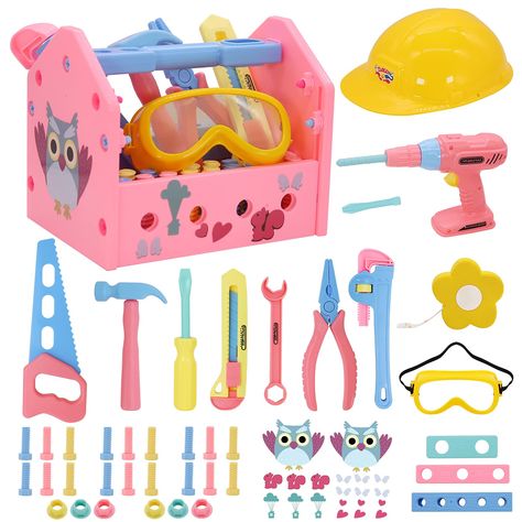 PRICES MAY VARY. [Complete Tool Set]: Magic4U children's toy toolset includes an assembly toolbox, hat, goggles, electric drill, handsaw, hammer, knife, pliers, wrench, hex wrench, tape measure, screw set, screwdriver and stickers. Kids can take it everywhere! [Multiple Functions]: The repair toolbox is fully functional and realistic! The electric drill can make a real sound and does not need batteries; The flower-shaped measuring tape measures 39.37inches in length and can be retracted automati Creative Logo Design Art, Bottle Gift Tags, Hello Kitty Bedroom, Building Toys For Kids, Pig Birthday Party, Box Tape, Toddler Christmas Gifts, Toy Tools, Moose Toys