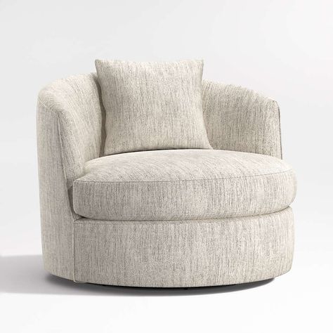 Tillie Swivel Chair + Reviews | Crate & Barrel Emily Henderson Living Room, Round Swivel Chair, Small Swivel Chair, Soft Throw Pillows, Chair Options, Swivel Chair Living Room, Swivel Barrel Chair, Swivel Chairs, Swivel Accent Chair