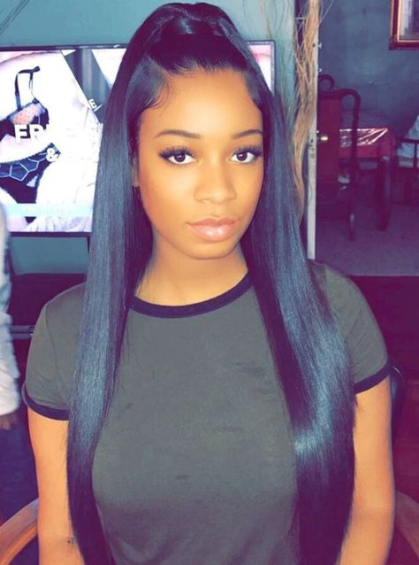 Long Sleek Black Wrap Ponytail Weave Ponytail Hairstyles, Weave Ponytail, Sew In Hairstyles, Black Ponytail Hairstyles, Hair Laid, Ponytail Styles, Prom Hairstyles, Half Up Half Down, Hairstyles For School