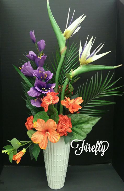 Tropical floral arrangement with birds of paradise, hibiscus and gladiolus Hibiscus Flower Arrangement, Hibiscus Floral Arrangement, Hibiscus Arrangement, Bird Of Paradise Arrangement, Bird Of Paradise Floral Arrangement, Boat Centerpieces, Gloriosa Arrangement Floral, Heliconia Arrangement, Birds Of Paradise Floral Arrangement