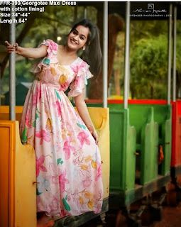 Casual Gown, Floral Long Frocks, Frock Models, Floral Print Gowns, Simple Frock Design, Georgette Gown, Floral Frocks, Long Gown Design, Simple Frocks