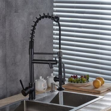 Pull Down Kitchen Tap Rotatable Black Bronze Brass SPRING Kitchen Sink Tap Waterfall Taps, Spring Kitchen, Kitchen Pulls, Kitchen Sink Taps, Low Water Pressure, Sink Taps, Kitchen Taps, Black And Brass, Spring Style