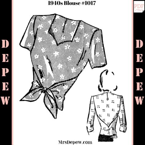 Vintage Sewing Pattern 1940s Blouse 32 34 36 38 40 42 44 | Etsy 1940s Blouse, Dark Skirts, Halter Blouse, Draped Blouse, Paper Sewing Patterns, Leftover Fabric, Mode Chic, Tie Front Blouse, Couture Vintage