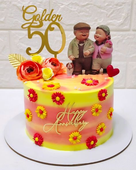 Golden jubilee celebration cake design 🎂 Butter scotch caramel crunch flavour cake #goldenjubilee #anniversarycakeideas #anniversaryreels #anniversary #grandparents #cakedesign #cakeart #cakedecorating #cakestyle #cake #cakeforlove #instacake #instagram #instacake #bestcakeinahmedabad #chandkhedacakes #gandhinagarcakes #homebaker #baking #entrepreneur #businesswoman #bussiness Golden Jubilee Cake, Jubilee Cake, Grandparents Anniversary, Butter Scotch, Caramel Crunch, Golden Jubilee, Parents Anniversary, Celebration Cake, Fashion Cakes