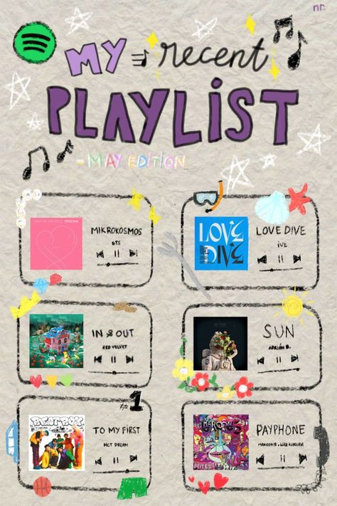 some songs from my recent playlist Music Playlist Graphic Design, Spotify Inspired Design, Playlist Design Ideas, Playlist Template Aesthetic, My Playlist Journal, Playlist Graphic Design, Playlist Collage, Playlist Poster, Playlist Template