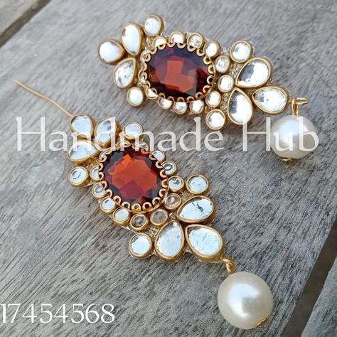 Customized Kundan handmade jewelry, for more visit my Fb page Handmade Hub Small Kundan Earrings, Engagement Mehndi, Diy Earrings Easy, Engagement Mehndi Designs, Kundan Jewelry, Thread Bangles, Handmade Fashion Jewelry, Jewellery Ideas, Kundan Jewellery