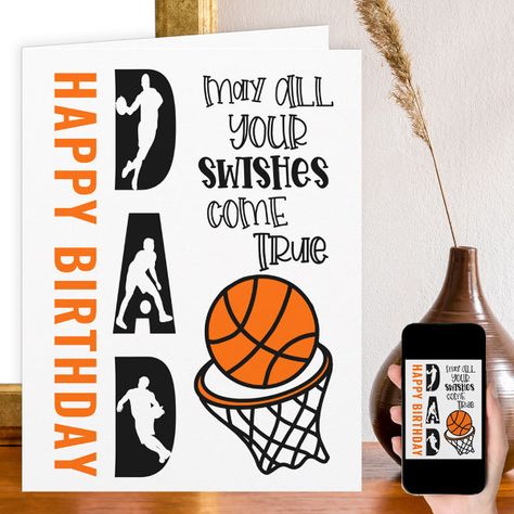 Basketball Dad Swishes come True Funny Birthday Card Basketball Themed Birthday Cards, Basketball Card Ideas, Basketball Birthday Cards Handmade, Dad Cards Birthday, Bday Cards For Dad, Birthday Card Ideas For Dad, Basketball Birthday Cards, Bday Quotes, Decorative Typography