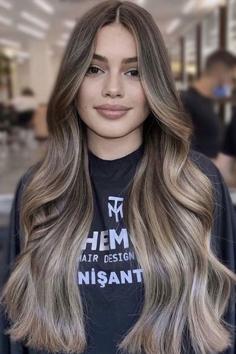 Virgin Hair Transformation, Blonde Highlights Dark Roots Balayage, Bombshell Balayage, Balayage Hair Color Ideas, Ash Brown Hair Color, 90s Hair, Balayage Hair Color, Gorgeous Hair Color, Long Hair Color