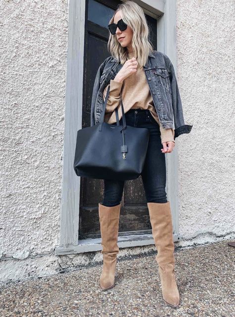 Tan Suede Knee High Boots, Outfits With Tan Knee High Boots, Tall Slouchy Boots Outfit, Scrunch Boots Outfit, Tall Tan Suede Boots Outfit, Knee High Cowboy Boots Outfit Fall, Tan High Boots Outfit, Tan Suede Knee High Boots Outfit, Tan Knee High Boots Outfit Winter