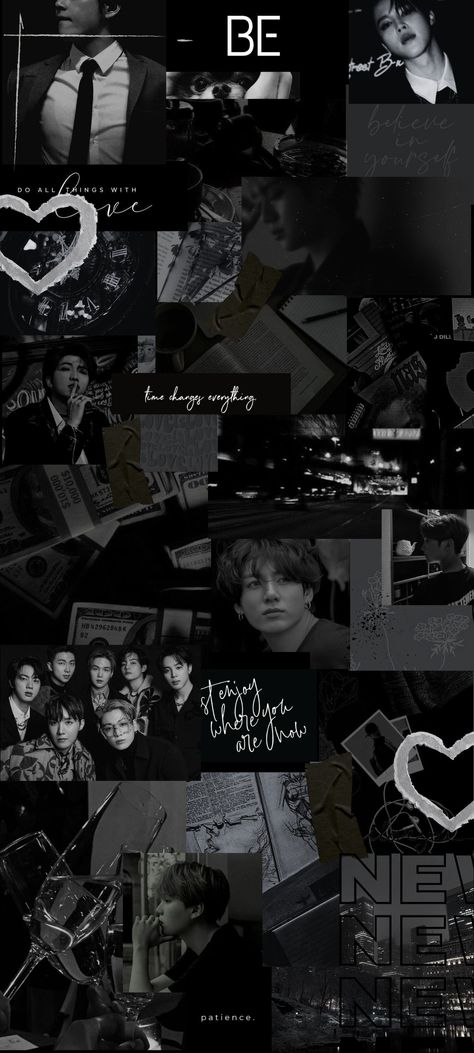 BTS wallpaper black Bts Wallpaper Aesthetic Group Lockscreen Dark, Black Collage Wallpaper, Black Jungkook, Bts Aesthetic Wallpaper, Themed Collage, Black Collage, Bts Black, Hype Wallpaper, Bts Army Logo