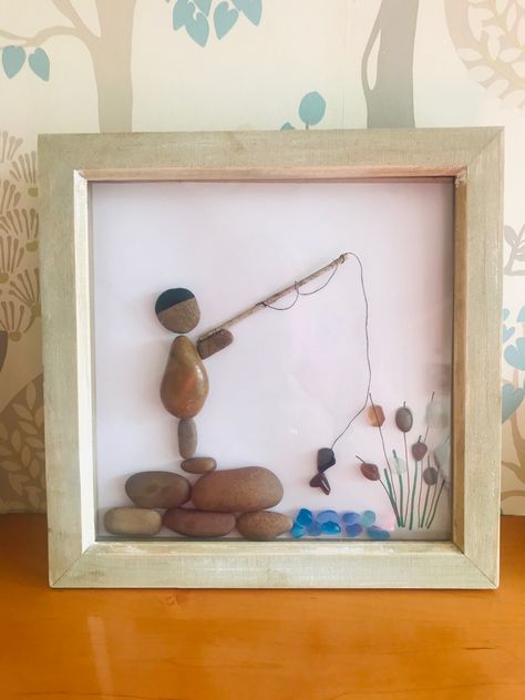 Fishing Pebble Art, Pebble Art Fishing, Harry Potter Pumpkin Carving, Antlers Decor, Stone Pictures Pebble Art, Sky Art Painting, Garden Rock Art, Pebble Art Family, Fish Crafts