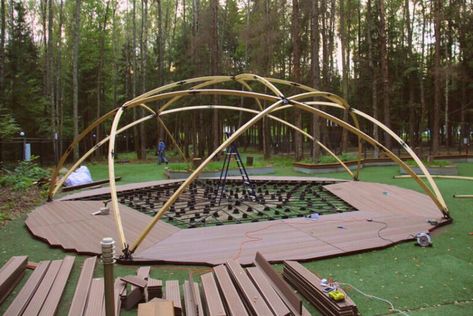 Geodesic Dome Plans, Geodesic Dome Greenhouse, Dome Greenhouse, Geodesic Domes, Dome Building, Geodesic Dome Homes, Laminated Veneer Lumber, Dome Structure, Pavilion Architecture