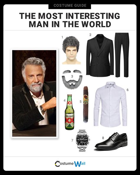 The Most Interesting Man in the World Costume Aberham Lincoln, Fake Mustache, Beer Commercials, Got Costumes, Fake Mustaches, Steve Trevor, Costume Guide, Grey Hair Dye, Military Looks