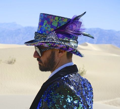 Purple Top Hat, Afrika Burn, Mardi Gras Hats, Festival Hats, Wearing Purple, Burning Man Fashion, Burning Man Outfits, Festival Hat, Purple Hats