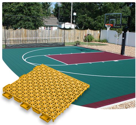 Cheap Basketball Court Diy, Diy Basketball Court Backyard Cheap, Mini Basketball Court, Diy Basketball Court, Basketball Flooring, Play Area Indoor, Bball Court, Outdoor Sports Court, Outdoor Skating Rink