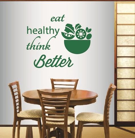 Wall Vinyl Decal Home Decor Art Sticker Eat Healthy Think Better Quote Phrase Salad Fruit Vegetable Kitchen Salad Bar Restaurant Room Removable Stylish Mural Unique Design Salad Bar Decoration Ideas, Restaurant Quotes Wall, Pillar Quotes, Dietitian Office Decor, Healthy Restaurant Design, Hallways Decor, Salad Quotes, Salad Bar Restaurants, Dietitian Office