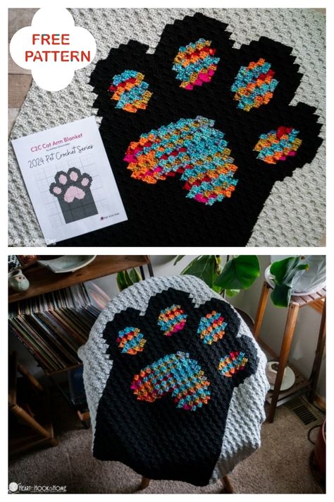 Crochet Cat Blanket Pattern Free, Paw Print Crochet Pattern, Crochet Pattern Pillow Cover, Crochet Throw Pillow Cover, Paw Print Crochet, Afghan Crochet Patterns Free, Crochet Cat Blanket, Crochet Paw Print, Cat Afghan