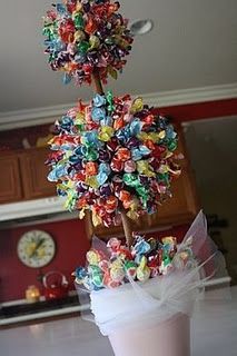 for one of the girls baby showers (gina, karla,emily, lou, stephanie so many girls to choose from) :) How To Display Lollipops Dessert Tables, Candy Topiary, Lollipop Tree, Decoration Buffet, Candyland Party, Topiaries, Candy Bouquet, Colorful Candy, Candy Party