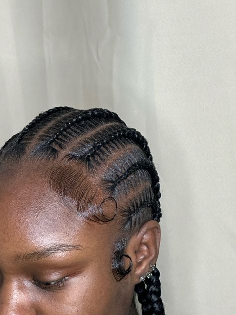 Two Cainrow Hairstyles, Canrows Going Back Natural Hair, Medium Size Cornrows, Corn Rolls Natural Hair, Straight Back Cornrows With Curls, Cornrows With Edges, Canerow Back Braids Hairstyles, 8 Braids Cornrows, Feed In Hairstyles For Black Women