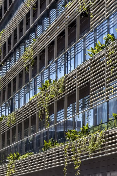 Fachada de doble piel con muro cortina y celosía de baguettes cerámicas para el edificio oficinas Parc Glòries , calle Ciutat de Granada 150 de Barcelona Warehouse Facade, World Architecture Festival, Green Facade, Double Skin, Facade Material, World Architecture, Architect Design House, Solar Shades, Architecture Building Design