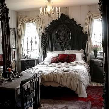 Gothic Shabby Chic, Light Academia Living Room, Victorian Gothic Home Decor, Morgantown West Virginia, Goth Things, Pretty Furniture, Gothic Bedroom, Dark Decor, Victorian Bedroom