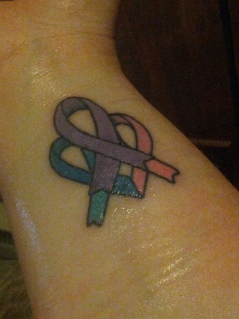 Ribbons Tattoo, Mental Health Ribbon, Crohns Tattoo, Pink Ribbon Tattoos, Awareness Tattoo, Tattoos To Cover Scars, Ribbon Tattoos, Infinity Tattoos, Awesome Tattoos