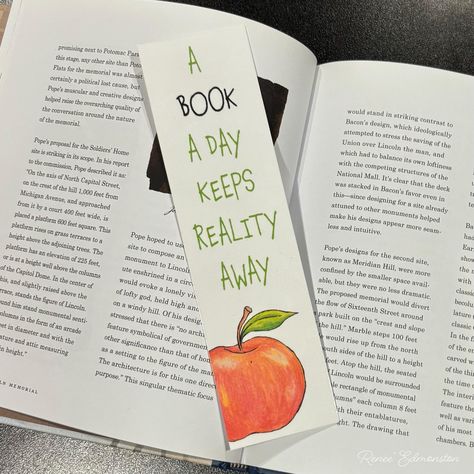 Laminated Apple Bookmark A Book A Day Keeps Reality Away Funny Bookmarks for Teachers Handmade: All bookmarks are printed in my studio and laminated with 3mil laminating sheets creating a heavy duty quality bookmark. Single sided book marks as shown in picture. Bookmark measure approximately 2" x 7.5" each. Note: All artwork is copyrighted. Rights to print are limited to personal use as the purchaser. Resale, redistribution, or other use of the artwork is strictly prohibited. Bookmark, laminated bookmark, school bookmark, school teacher, apple bookmark, back to school, teacher gift, student gift, classroom bookmarks, handmade Bookmarks For Teachers, Picture Bookmark, Apple Bookmark, Funny Bookmarks, School Bookmarks, Teacher Apple, National Mall, Book Marks, Student Gift