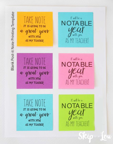 post it note Back to school teacher gift Teacher Encouragement, Custom Sticky Notes, Printable Gifts, Skip To My Lou, Appreciation Ideas, Free Printable Gifts, Teachers Aide, Post It Note, Notes Gift