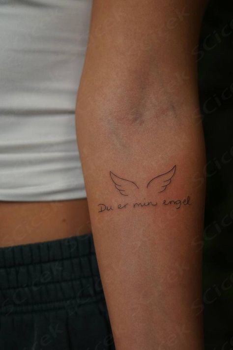 Date With Angel Wings Tattoo, Angel Tattoo With Date, Fineline Angel Wing Tattoo, Angel Wing Tattoo, Meaningful Tattoo Quotes, Angel Wings Tattoo, Meaningful Tattoo, Wing Tattoo, S Tattoo