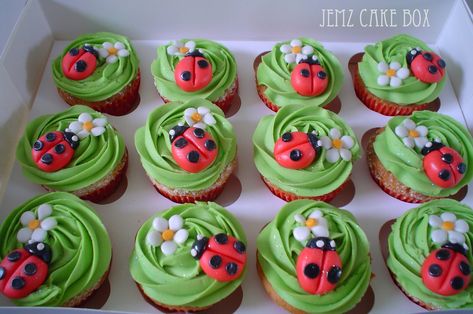 Ladybug Cupcakes Ideas, Ladybug Birthday Cupcakes, Lady Bird Cupcakes, Bug Cupcakes For Kids, Ladybird Cupcakes, Bug Themed Cupcakes, Ladybird Cake Ideas, Ladybug Cupcakes, Spring Birthday Party