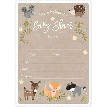 Celebrate the mom to be with this adorable woodland animals inspired baby shower invitation. This fill-in-the-blank invitation easily allows you to customize with information for the arrival of a little one. Size: 5" x 7".  Color: Brown. Woodland Animal Baby Shower Theme, Animal Party Invitations, Animal Baby Shower Theme, Rustic Baby Shower Invitations, Animal Baby Shower Invitations, Animals Baby Shower, Woodland Baby Shower Invitations, Fill In The Blank, Rustic Baby Shower