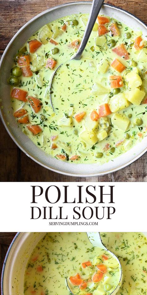 Dill Potato Soup Recipe, Soup And Salad Restaurants, Creamy Dill Soup, Polish Dill Soup, Polish Foods Authentic, Soup Recipes Unique, Polish Soup Recipes Poland, Creamy Rueben Soup, Soup With Greens