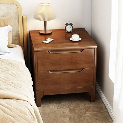 This nightstand brings classic style and convenient storage to your bedside. This end table is crafted from solid oak wood using clean paint, with no odor. This nightstand doubles seamlessly as a living room end table. Quantity: Individual | Wildon Home® Angadveer 2pcs 2- Drawer Solid Wood Nightstand (1 pair) Wood in Brown | 19.68 H x 19.68 W x 16.14 D in | Wayfair Nightstand For Platform Bed, Wood Nightstand Bedroom, Dark Wood Nightstand, Bedside Tables Ideas, Matching Bedside Tables, Nightstands With Drawers, Nightstand Aesthetic, Boho Bedside Table, Affordable Nightstand