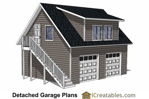 DIY 2 Car Garage Plans - 24x26 & 24x24 Garage Plans - shed plans with loft. Garage With Loft, Cottage Garage, Detached Garage Designs, Shed Design Plans, Garage With Apartment, Garage Apartment Floor Plans, Slanted Roof, Shed With Loft, 2 Car Garage Plans