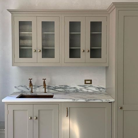 Coloured Cabinets, Taupe Kitchen, Laundry Room/mudroom, Tiny House Exterior, Light And Dwell, Devol Kitchens, Reeded Glass, Coffee Bars In Kitchen, Kitchen Refresh