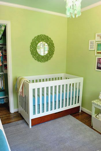 Lime Green Nursery, Crib Skirt Tutorial, Mirror Redo, Closet Curtain, Nursery Mirror, Diy Crib, Nursery Rooms, Trendy Baby Nursery, Young House