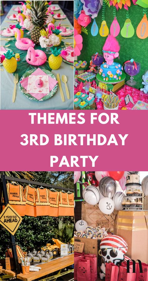 Get inspired by over 30+ original ideas for kids 3rd birthday party themes and save your favorites to Pinterest! Discover enchanting ideas for your 3rd birthday bash. From unicorns to mermaids, and Disney-inspired fun, we've got every base covered. Don’t forget to save this pin! Three Year Party Theme, Third Party Themes, Threeteen Birthday, 3rd Times A Charm Birthday Theme, Nobody Likes You When You’re Turning 3, Pink Three Year Old Party, Three Year Old Bday Theme, 3 Year Party Ideas, Twins Third Birthday