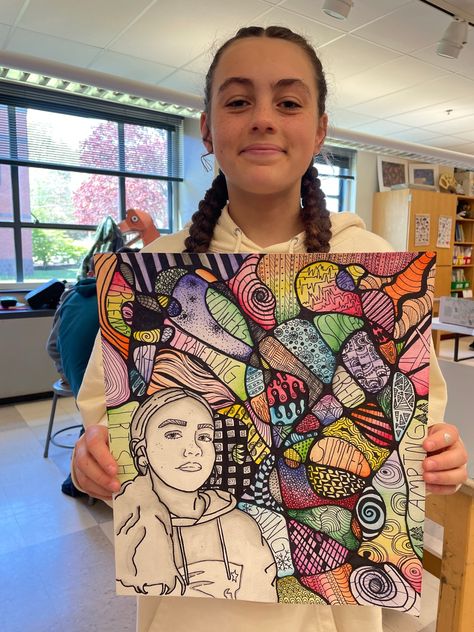 Neurographic Art Self Portraits | Ms. Amsler's Artroom Best Art Projects For Elementary, Ela Art Projects, Middle School Art Club, Art Self Portraits, Amsler's Artroom, Auto Portrait, October Lessons, Collaborative Mural, Neurographic Art