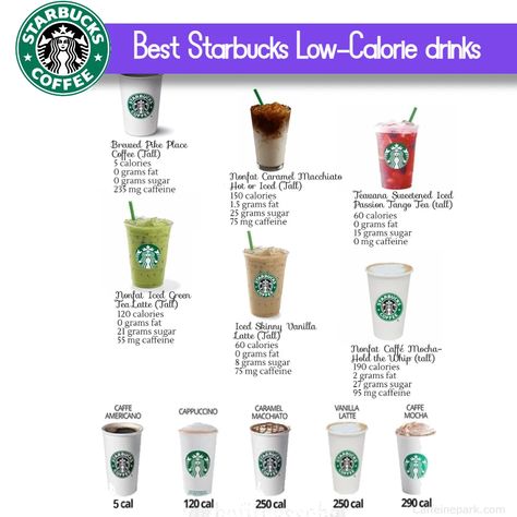 Starbucks Low-calorie drinks Low Calorie Starbucks Drinks Hot Coffee, Low Calorie Starbucks Drinks Iced, Starbucks Drinks Calories, Sugar Free Starbucks Drinks, Starbucks Calories, Iced Herbal Tea, Low Calorie Starbucks Drinks, Caramel Drinks, Best Starbucks Drinks