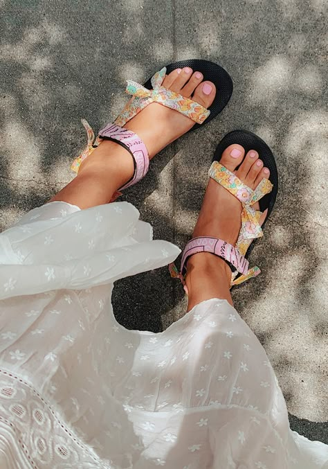 DIY Fabric Wrapped Teva Sandals – Honestly WTF Teva Sandals, Diy Fabric, Sandals, Flowers, Fabric, White